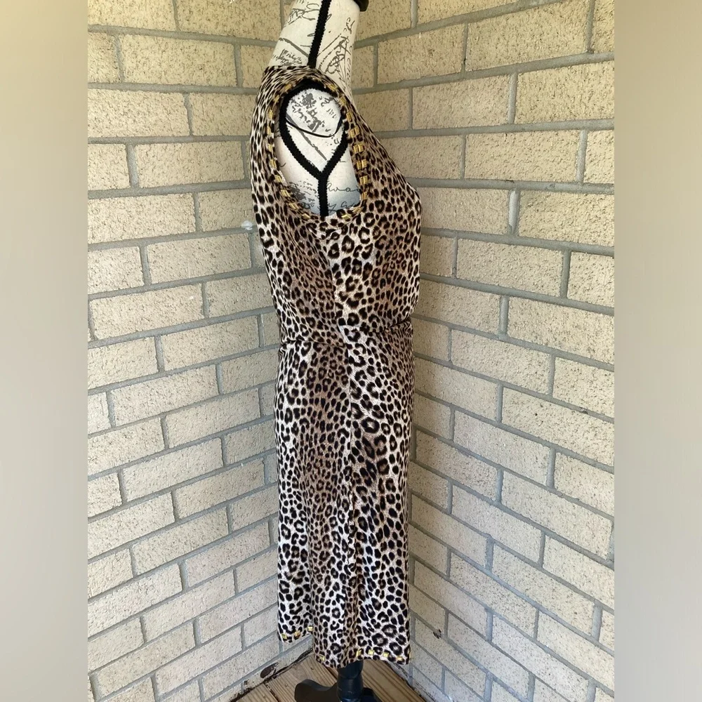 Michael Kors Side Slit Gold Studded Leopard Print Dress Side Ruched Dress